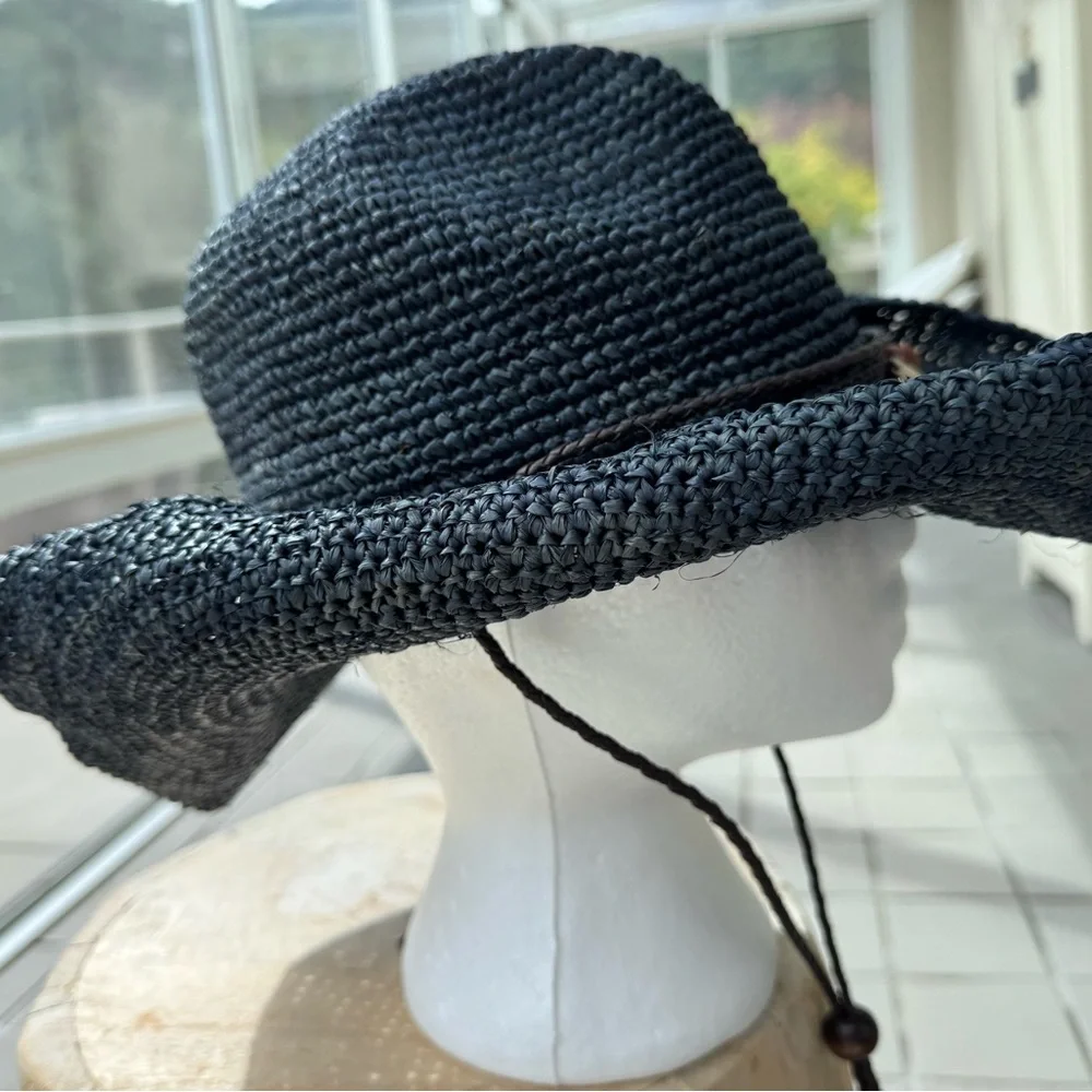 Elegant Black Woven Hat with Beaded Charms - Picture 2 of 4
